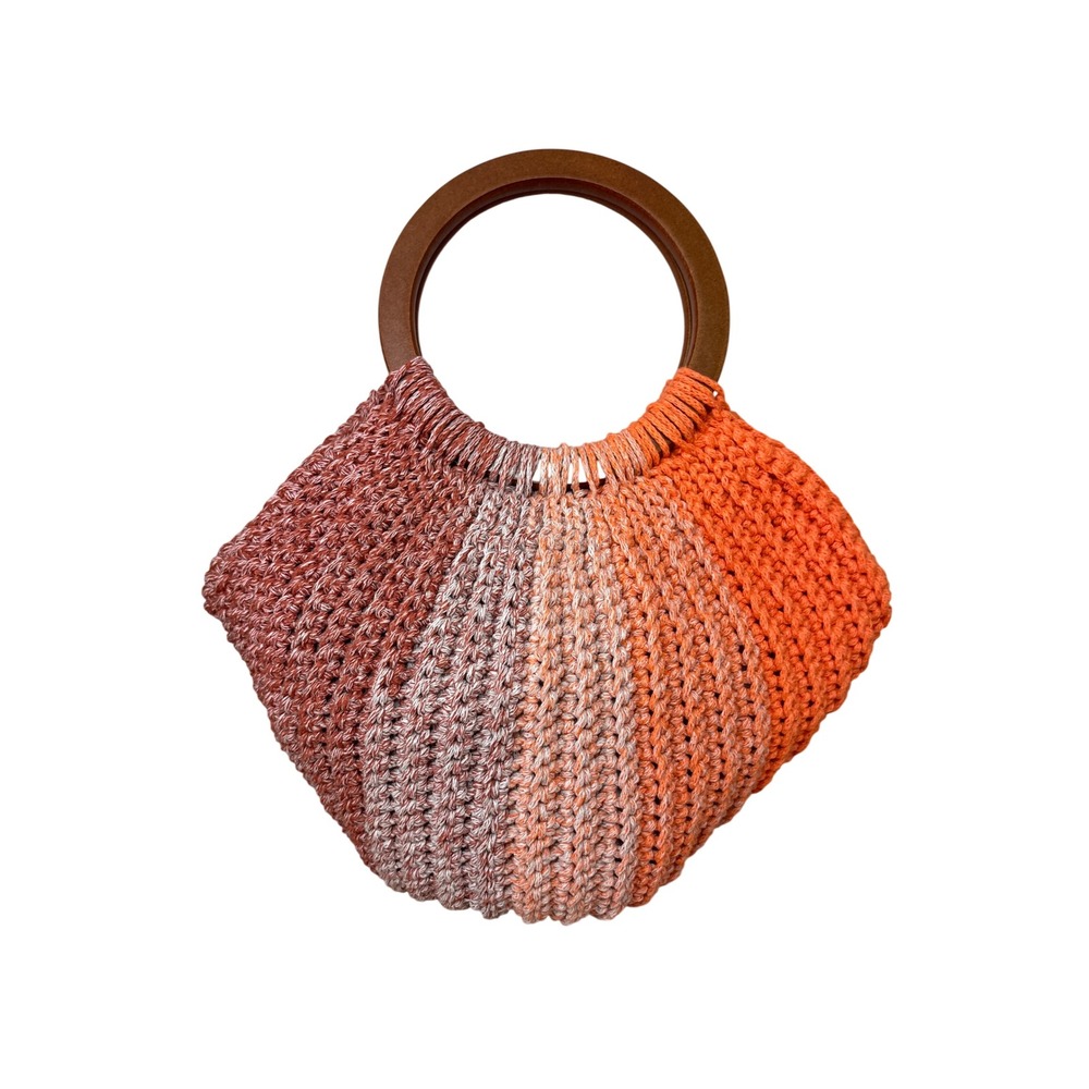 Sunset Ombre Crochet Handbag Orange Wooden Ring Handle Bag Handmade Crochet